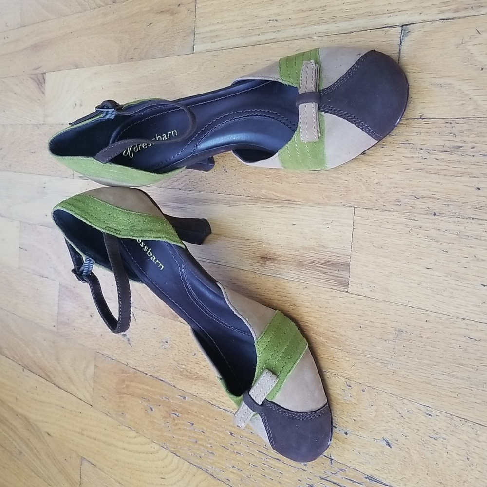 Brown, Camel & Green Suede Heels